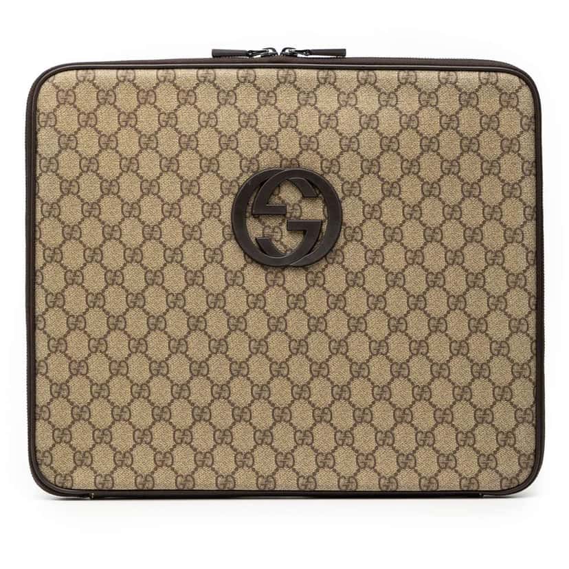 Gucci GG Supreme Laptop Case Brown Canvas Very good condition - Front View