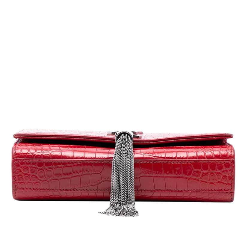 Saint Laurent Small Embossed Leather Kate Tassel Crossbody Red Leather Very good condition - Inside View