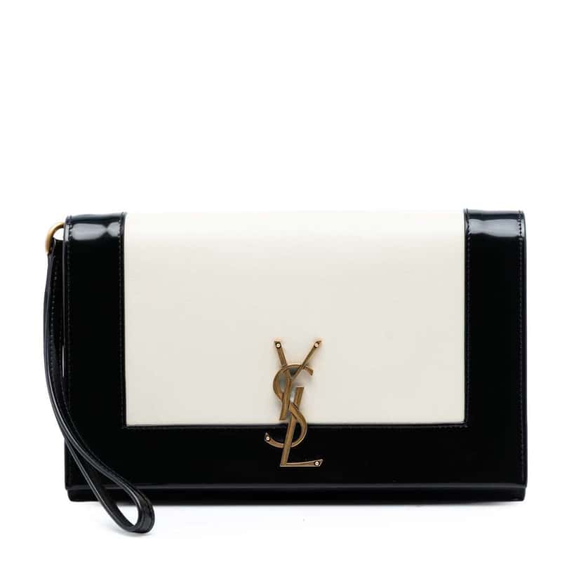 Saint Laurent Brushed Leather Trimmed Lambskin Cassandre Flap Pouch White Leather Good condition - Front View