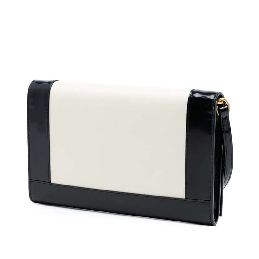 Saint Laurent Brushed Leather Trimmed Lambskin Cassandre Flap Pouch White Leather Good condition - Back View