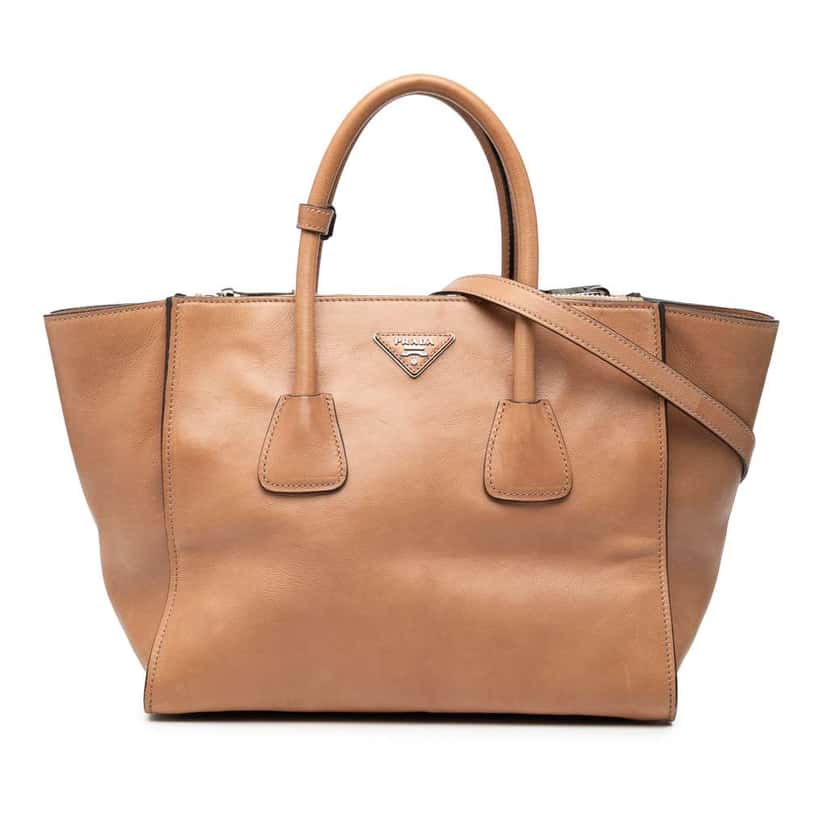 Prada Glace Calf Twin Pocket Satchel Brown Leather Good condition - Front View