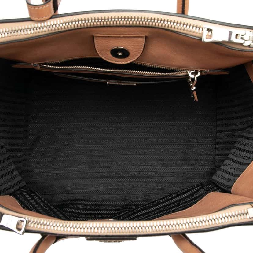 Prada Glace Calf Twin Pocket Satchel Brown Leather Good condition - Model View