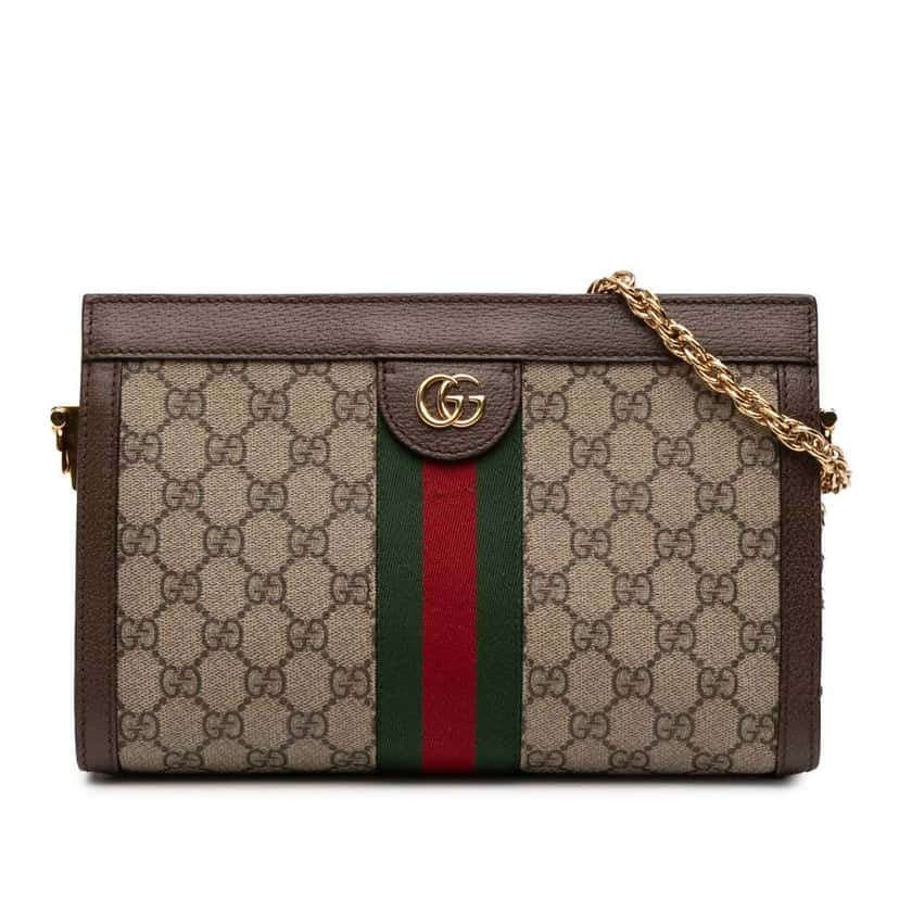 Gucci Small GG Supreme Web Ophidia Chain Crossbody Brown Canvas Good condition - Front View