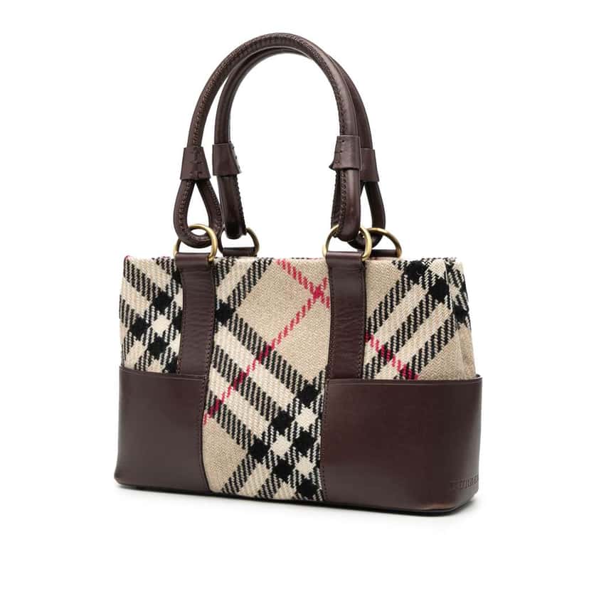 Burberry Supernova Check Wool Tote Brown Wool Good condition - Back View