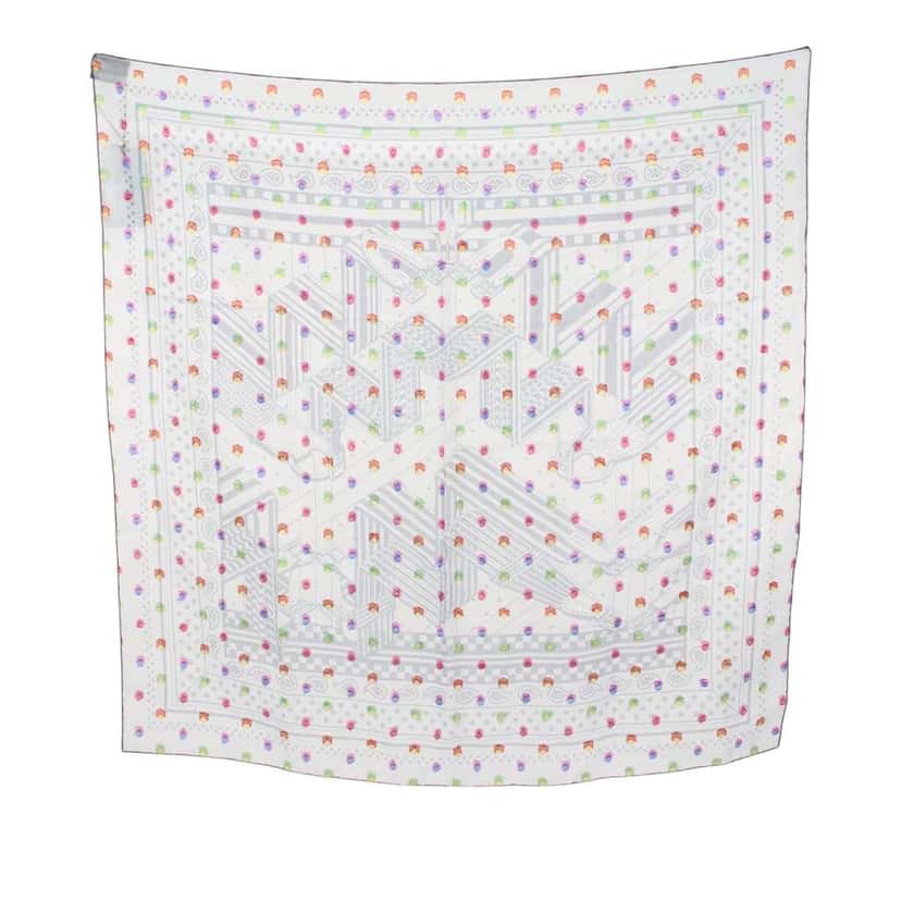 Hermès Sangles En Zig Zag Pois Rainbow Silk Acetate Scarf Blue Silk Good condition - Front View