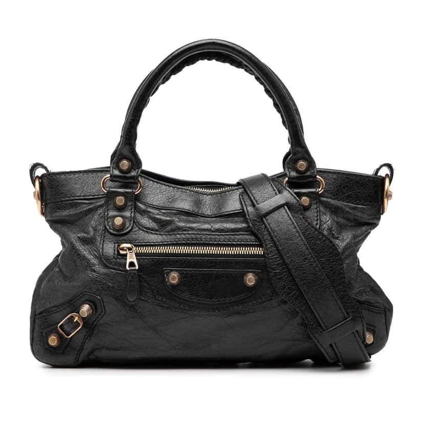 Balenciaga Lambskin Motocross Giant 12 First Satchel Black Leather Good condition - Front View