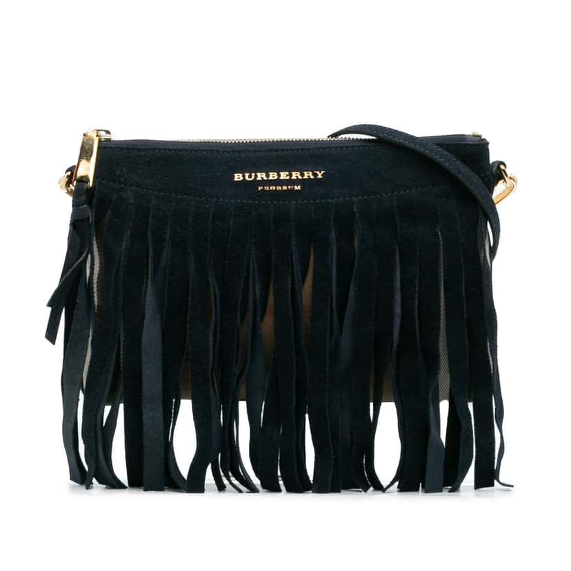 Burberry Suede Peyton Fringe Crossbody Black Leather Good condition - Front View