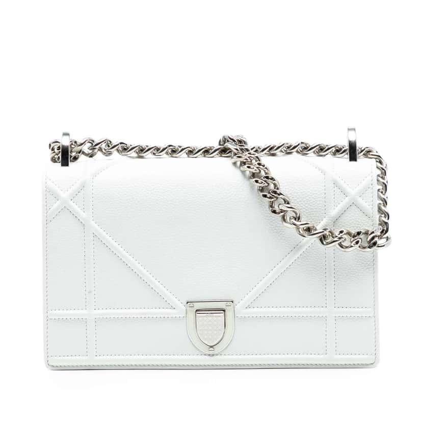 Dior Small Grained Calfskin Diorama Flap White Leather Good condition - Front View