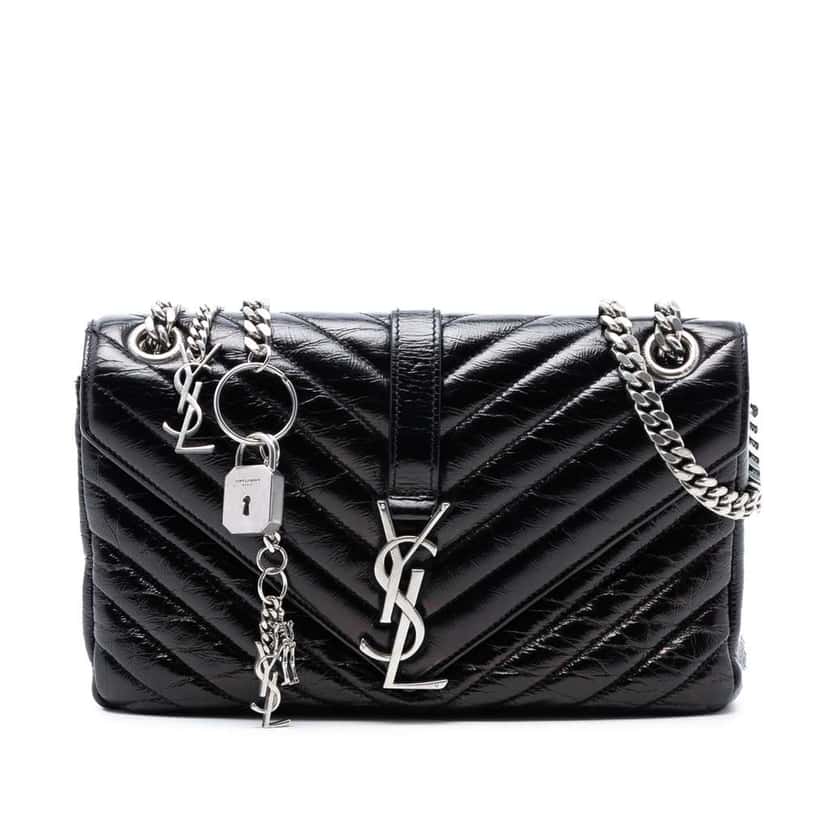Saint Laurent Medium Crinkled Calfskin Punk Chain Bag Black Leather Good condition - Front View
