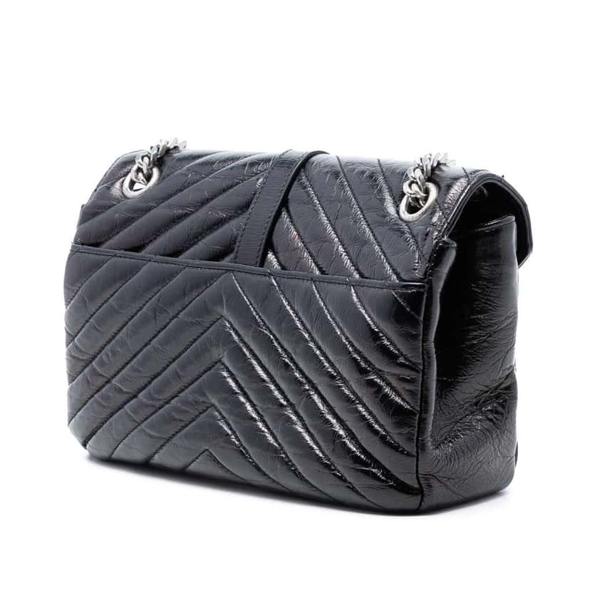 Saint Laurent Medium Crinkled Calfskin Punk Chain Bag Black Leather Good condition - Back View