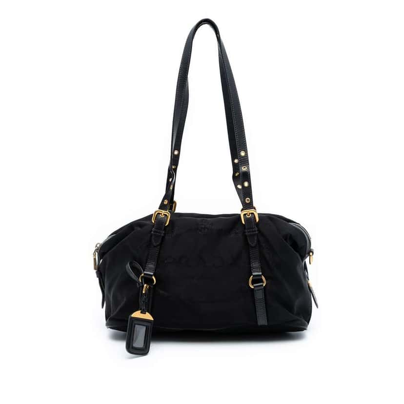 Prada Saffiano Trimmed Tessuto Logo Satchel Black Good condition - Front View