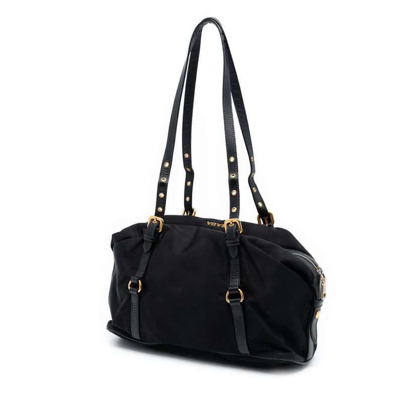 Prada Saffiano Trimmed Tessuto Logo Satchel Black Good condition - Back View