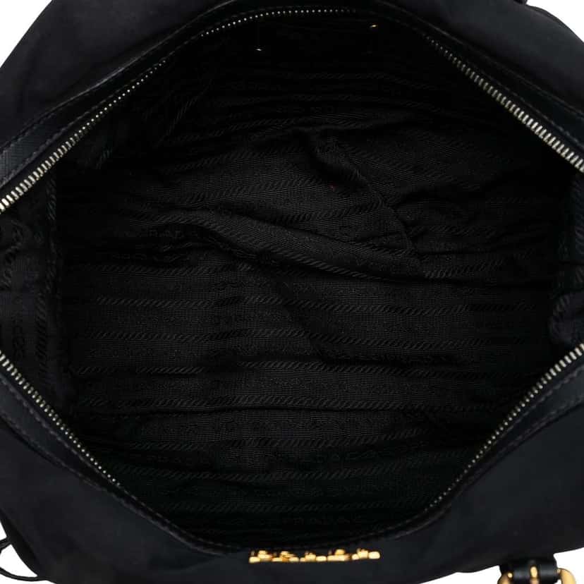 Prada Saffiano Trimmed Tessuto Logo Satchel Black Good condition - Model View