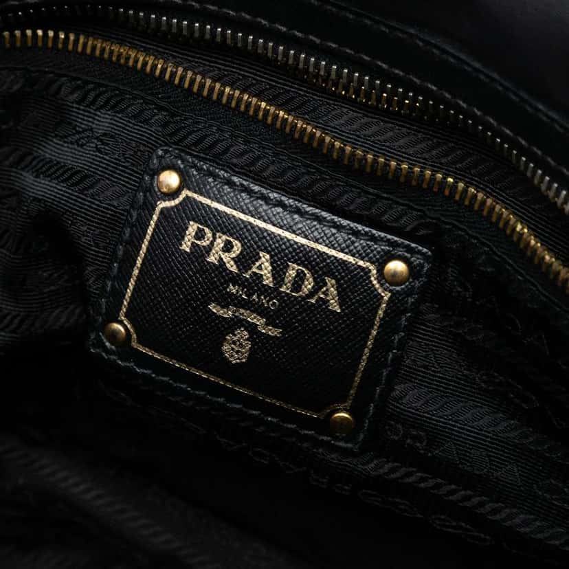 Prada Saffiano Trimmed Tessuto Logo Satchel Black Good condition - Box View