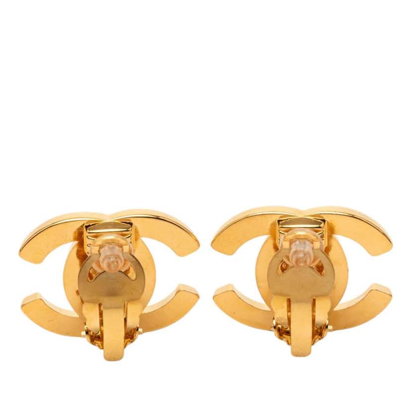 Chanel Gold Plated CC Turn Lock Clip On Earrings Gold Metal Good condition - Back View