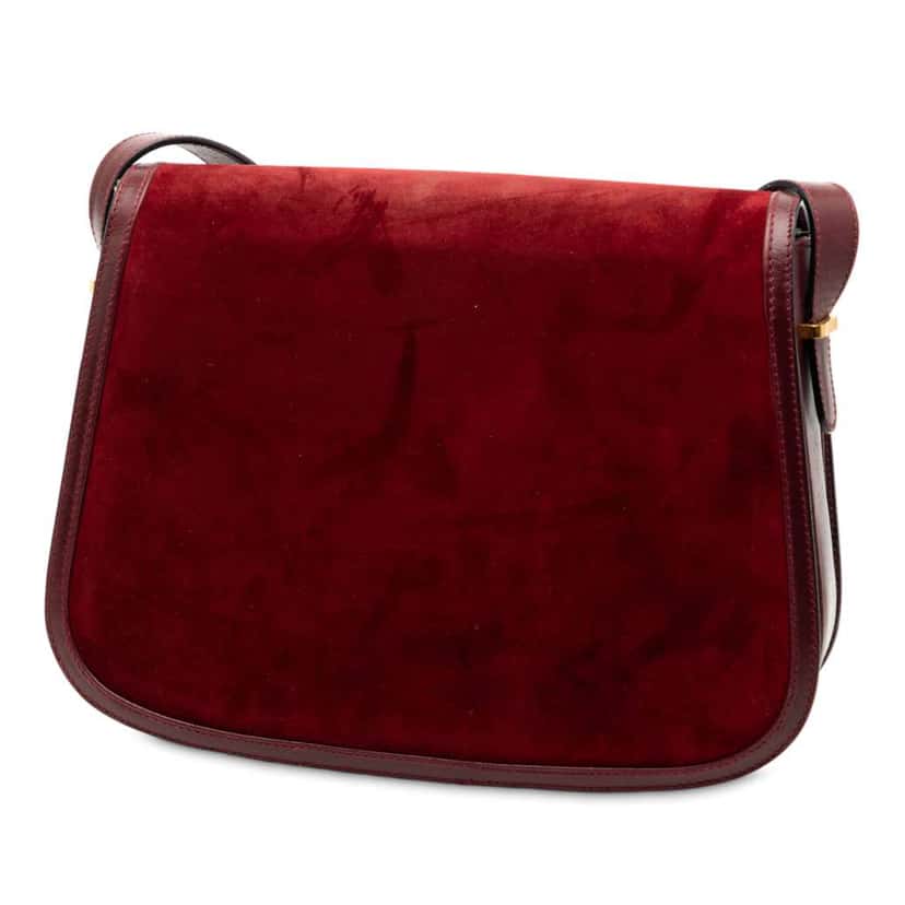 Gucci GG Suede Flap Shoulder Bag Red Leather Good condition - Back View