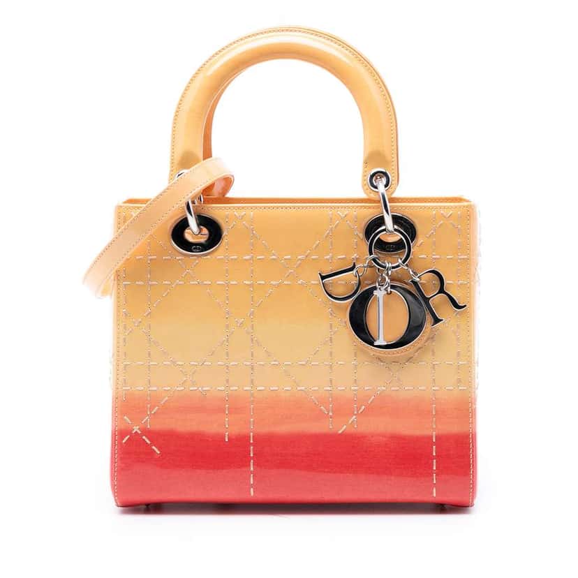 Dior Medium Ombre Patent Cannage Lady Dior Orange Leather Good condition - Front View