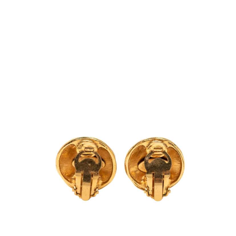 Chanel CC Gold Plated Round Clip On Earrings Gold Metal Good condition - Back View