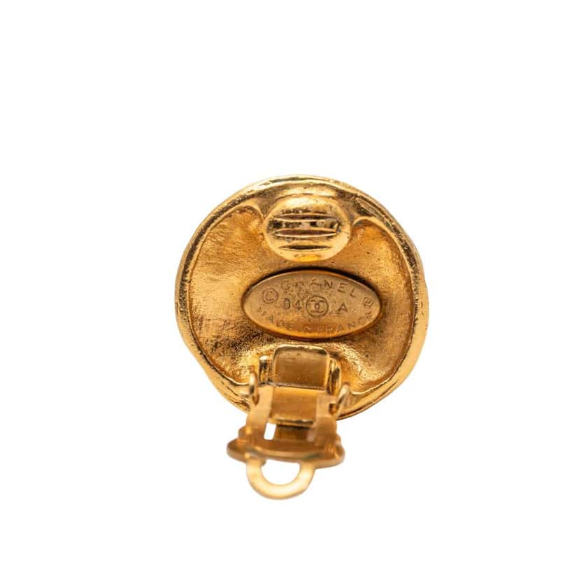 Chanel CC Gold Plated Round Clip On Earrings Gold Metal Good condition - Inside View