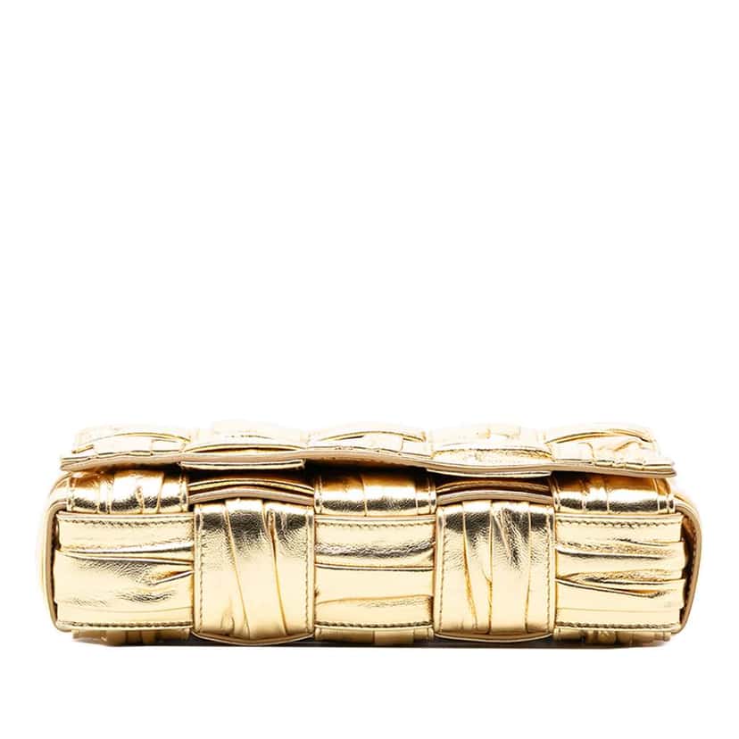 Bottega Veneta Metallic Calfskin Intreccio Plisse Cassette Crossbody Gold Leather Good condition - Inside View