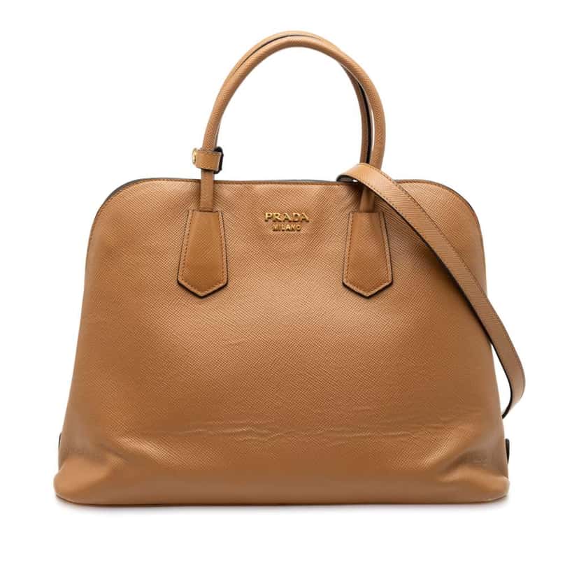 Prada Saffiano Cuir Dome Bag Brown Leather Good condition - Front View