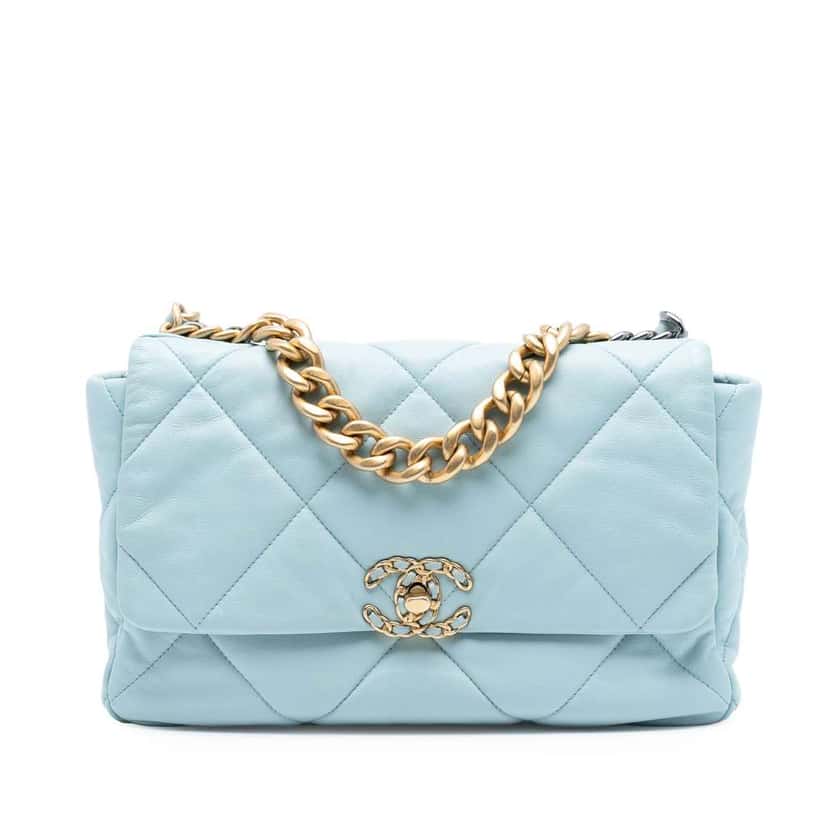 Chanel Large Lambskin 19 Flap Blue Leather Very good condition - Front View