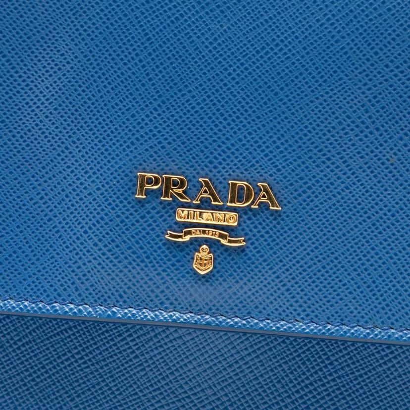 Prada Saffiano Wallet on Strap Blue Leather Very good condition - Box View