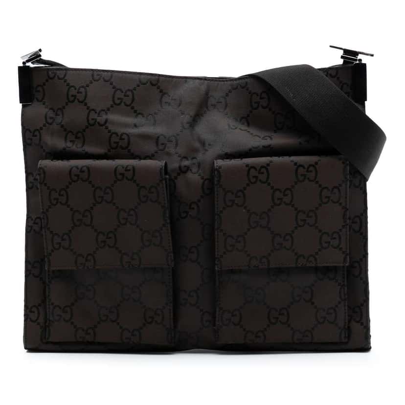 Gucci GG Nylon Double Pocket Crossbody Brown Good condition - Front View