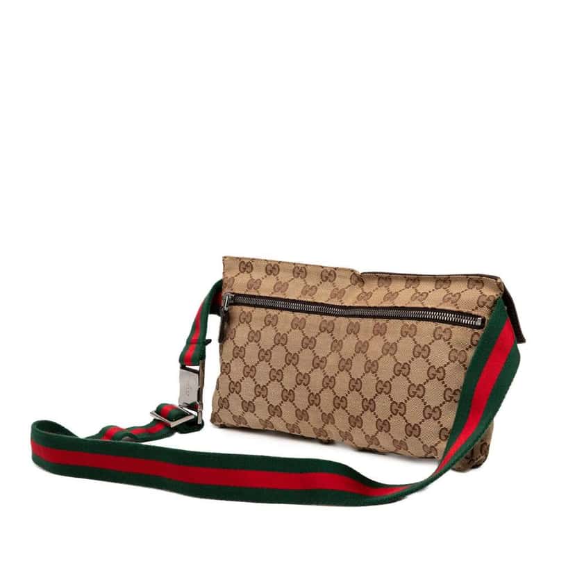 Gucci GG Canvas Web Double Pocket Belt Bag Brown Canvas Good condition - Back View