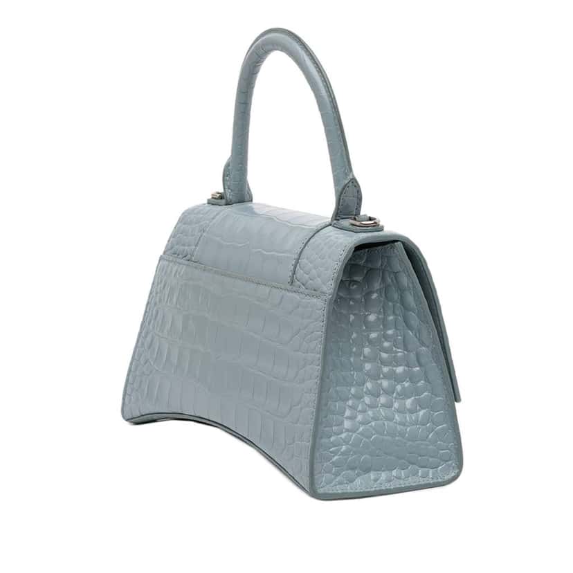 Balenciaga Small Croc Embossed Hourglass Top Handle Bag Blue Leather Very good condition - Back View