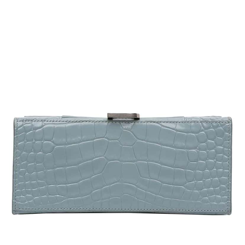Balenciaga Small Croc Embossed Hourglass Top Handle Bag Blue Leather Very good condition - Inside View