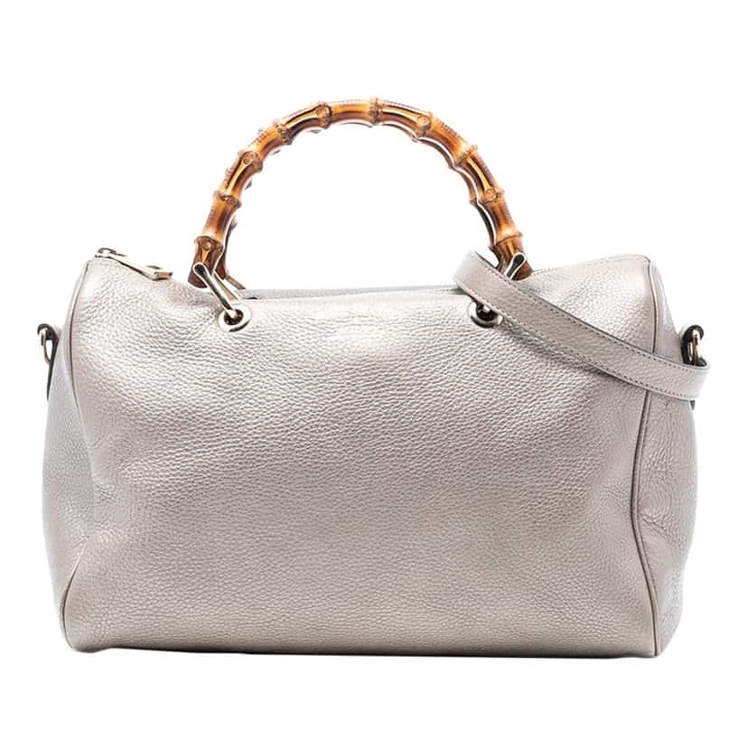 Gucci Medium Calfskin Bamboo Shopper Boston Bag Gold Leather Very good condition - Front View