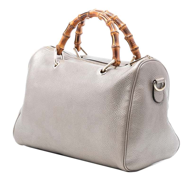 Gucci Medium Calfskin Bamboo Shopper Boston Bag Gold Leather Very good condition - Back View