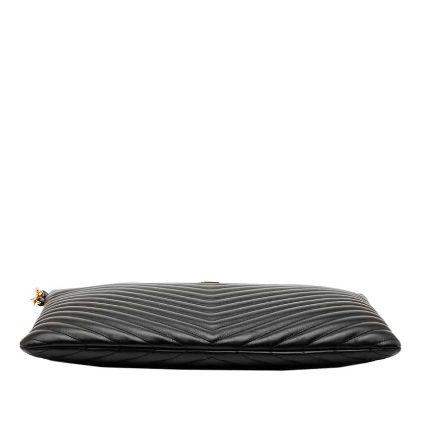 Saint Laurent Quilted Chevron Leather Monogram Document Holder Black Leather Good condition - Inside View