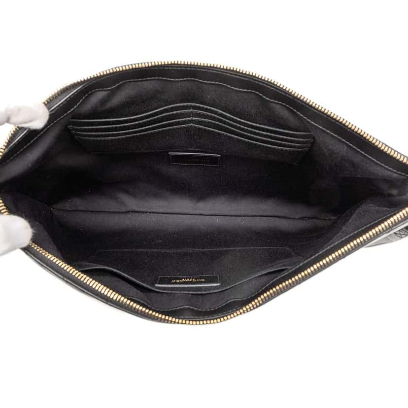 Saint Laurent Quilted Chevron Leather Monogram Document Holder Black Leather Good condition - Model View