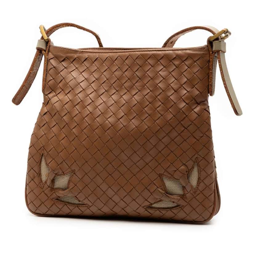 Bottega Veneta Nappa Intrecciato Cutwork Crossbody Brown Leather Very good condition - Back View