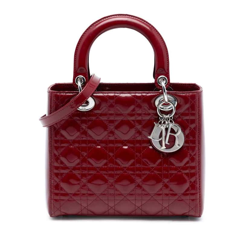 Dior Medium Patent Cannage Lady Dior Red Leather Good condition - Front View