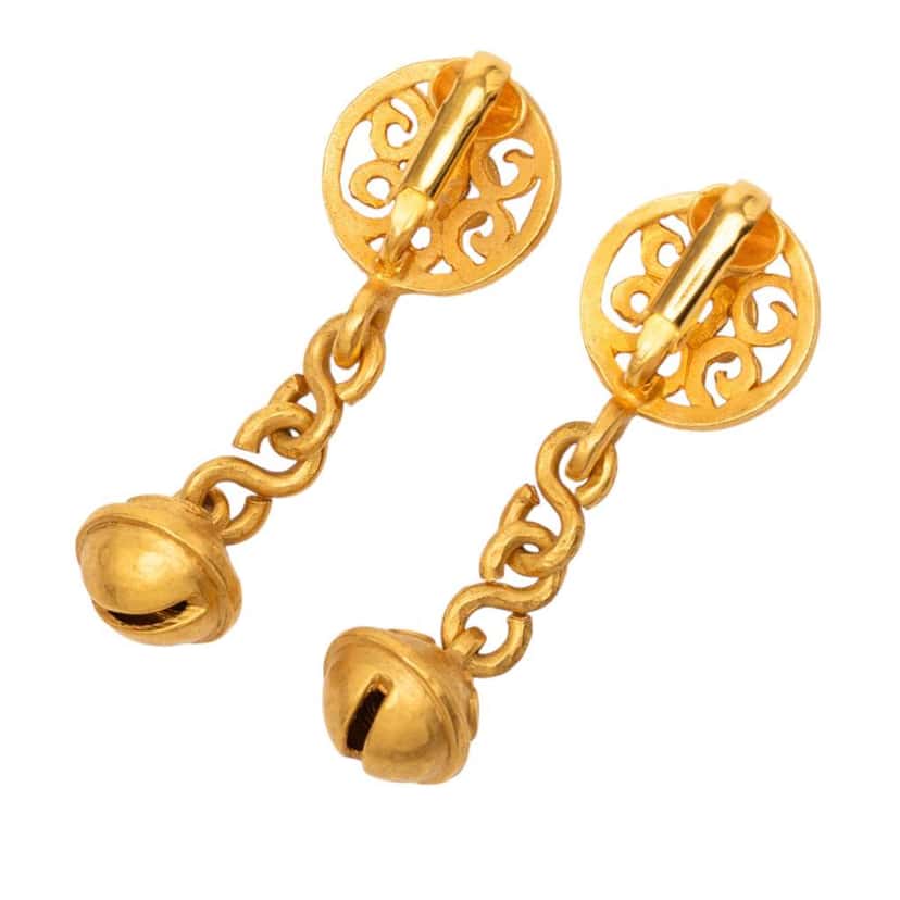 Chanel Gold Plated CC Bell Charm Drop Clip On Earrings Gold Metal Good condition - Back View