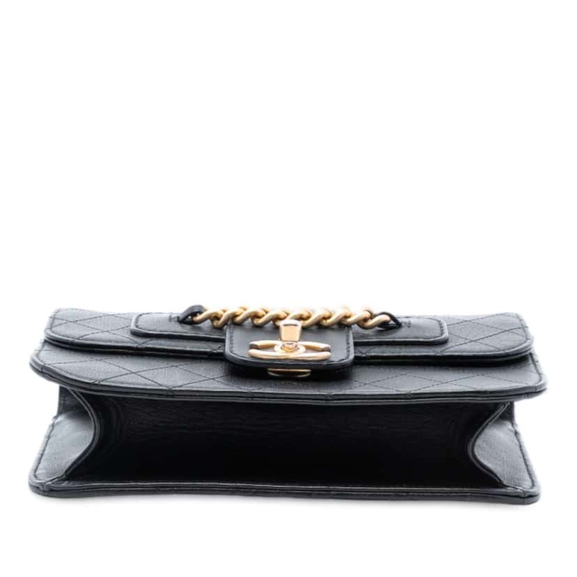 Chanel Quilted Calfskin Front Chain Flap Black Leather Very good condition - Inside View