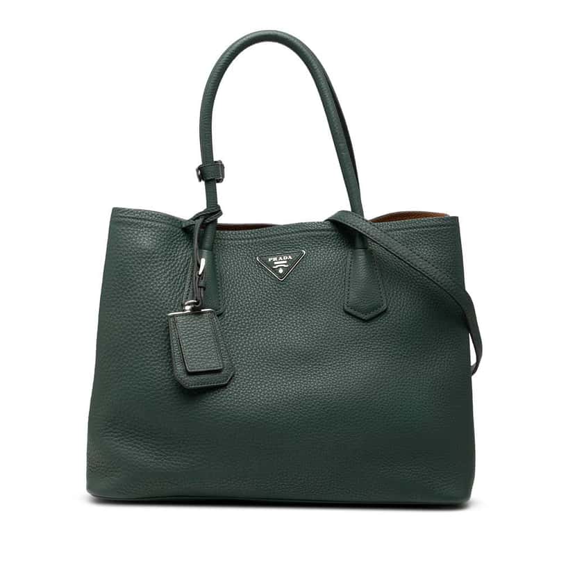 Prada Vitello Daino Double Handle Tote Green Leather Good condition - Front View