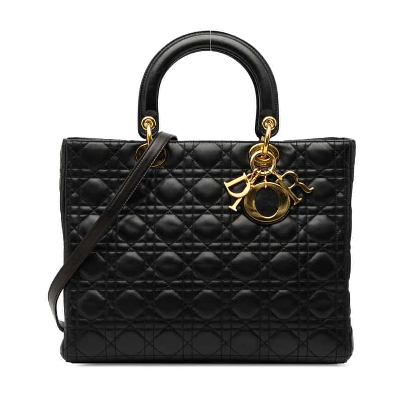 Dior Large Lambskin Cannage Lady Dior Black Leather Very good condition - Front View