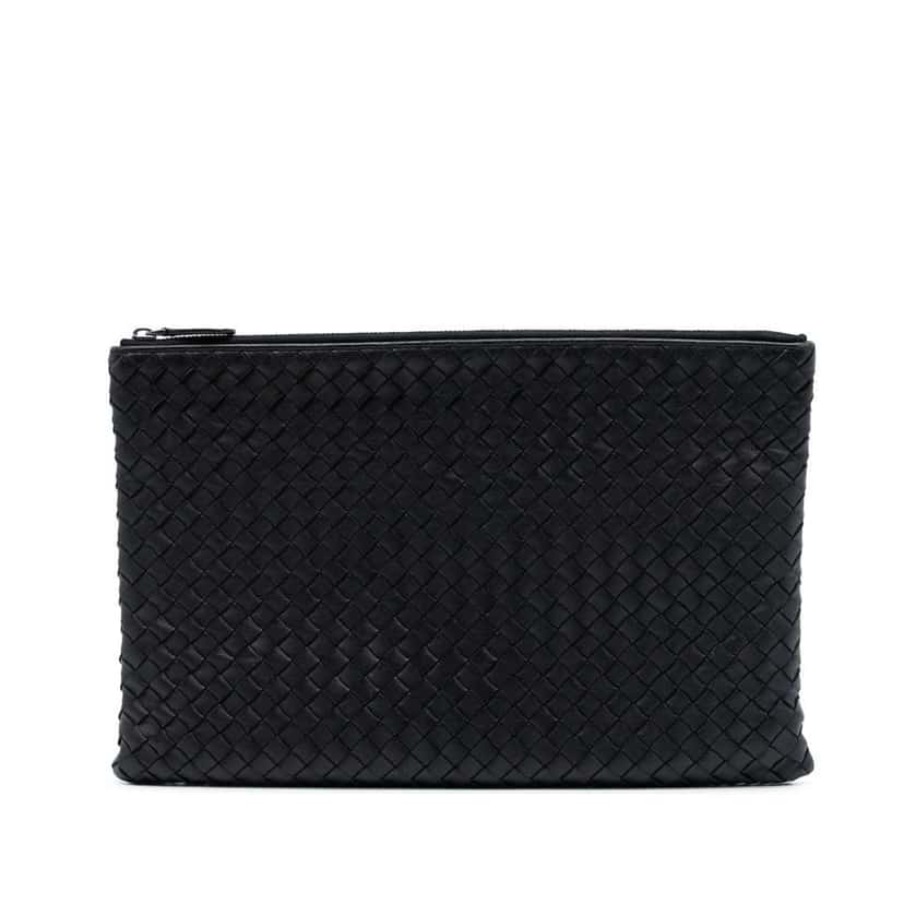 Bottega Veneta Nappa Intrecciato Clutch Black Leather Good condition - Front View