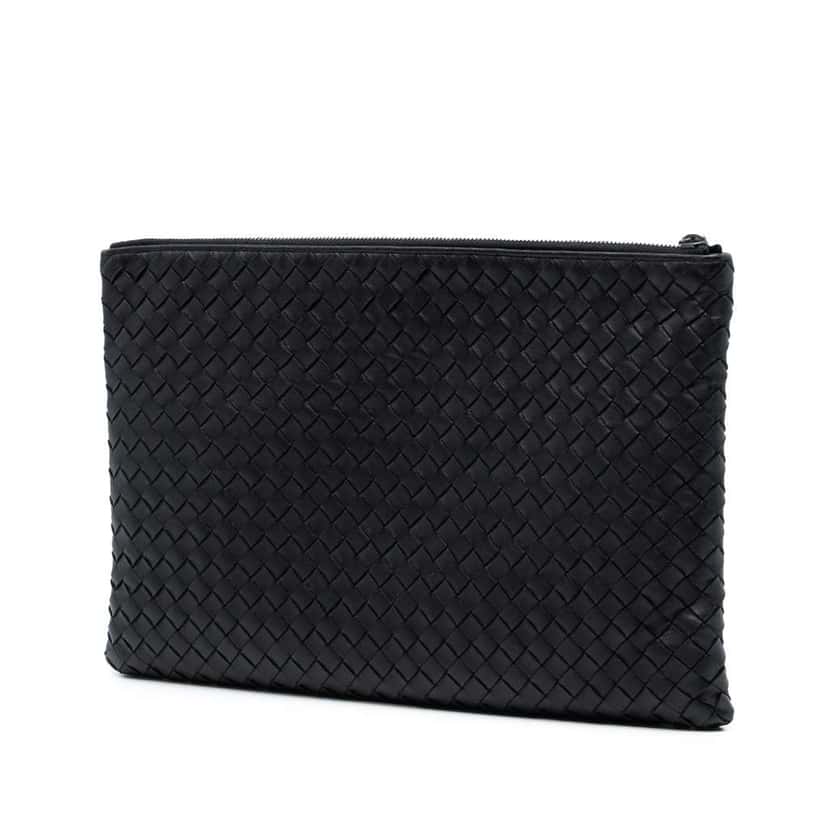 Bottega Veneta Nappa Intrecciato Clutch Black Leather Good condition - Back View