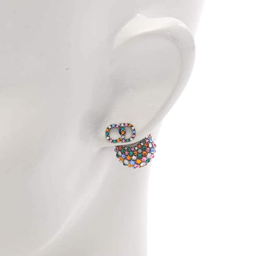 Dior Stainless Steel Multicolor Rhinestone Star and CD Logo Earrings Silver Stainless steel Good condition - Model View