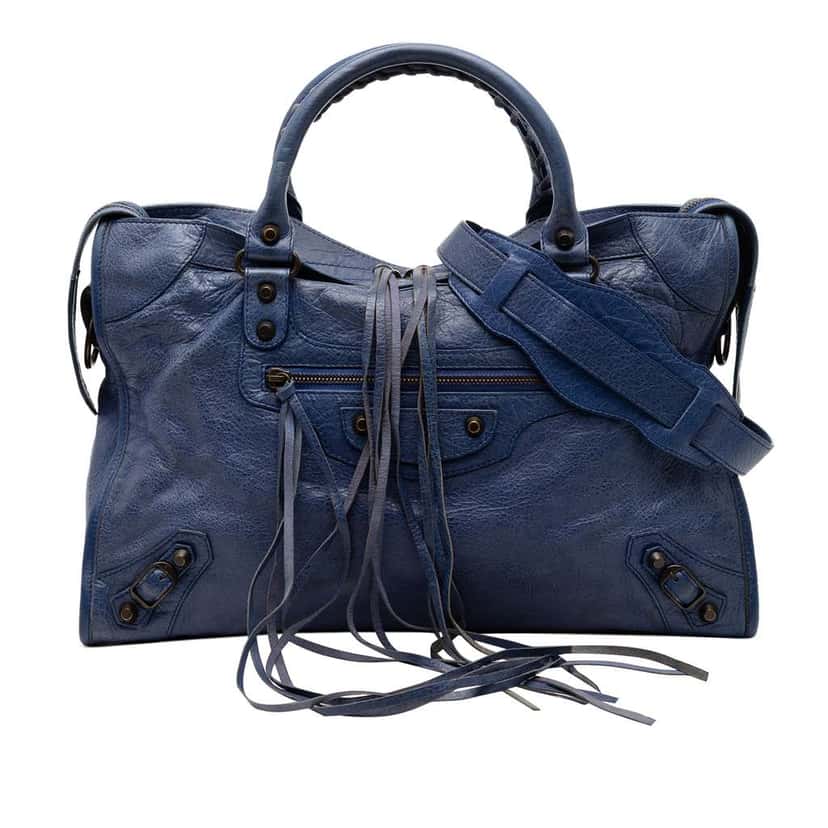 Balenciaga Medium Lambskin Motocross Classic City Satchel Blue Leather Good condition - Front View