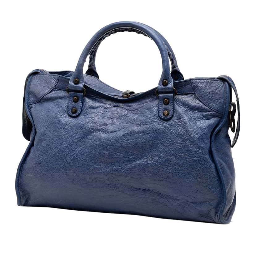 Balenciaga Medium Lambskin Motocross Classic City Satchel Blue Leather Good condition - Back View