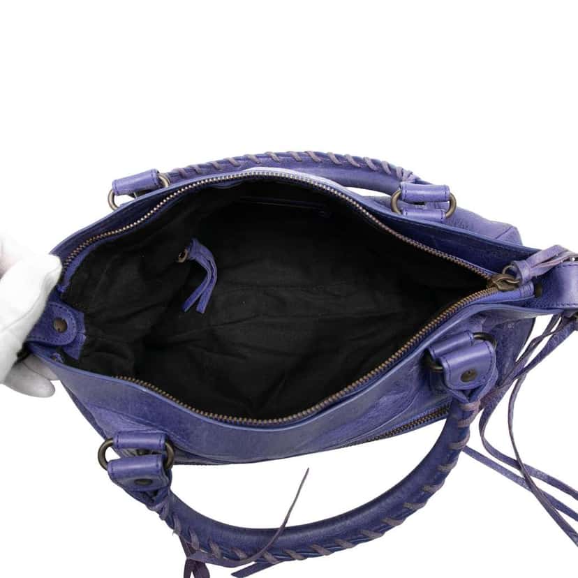 Balenciaga Lambskin Motocross Classic First Satchel Purple Leather Good condition - Model View