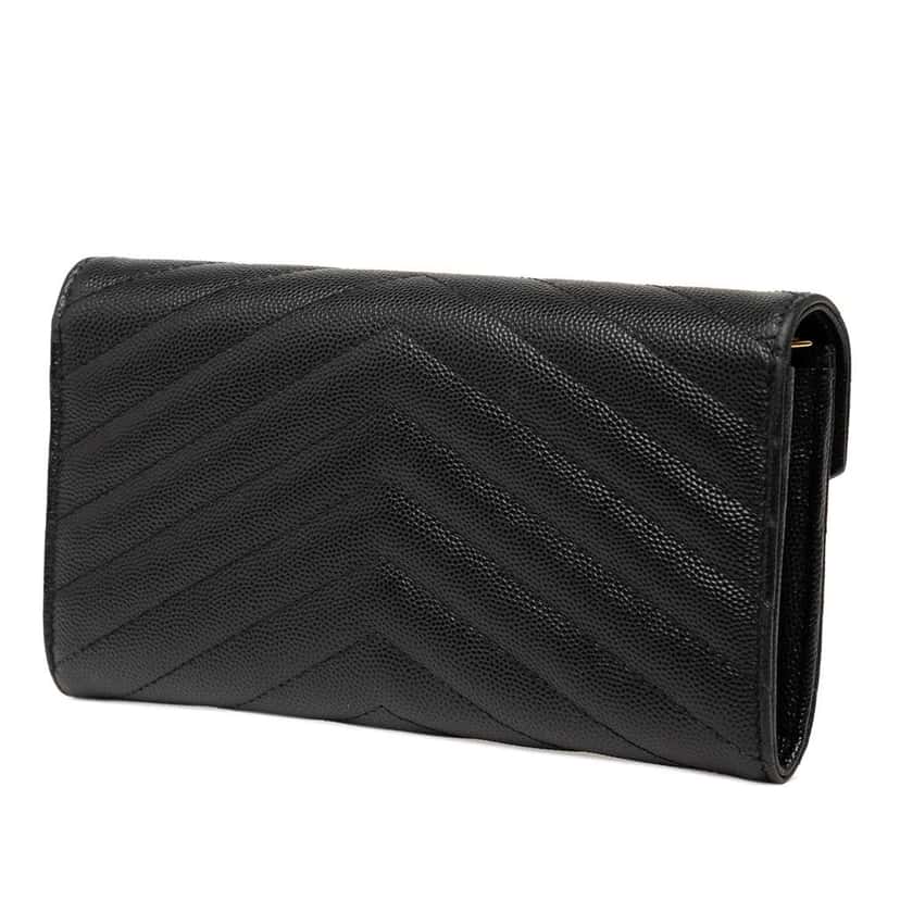 Saint Laurent Grain De Poudre Matelasse Chevron Monogram Flap Wallet Black Leather Good condition - Back View