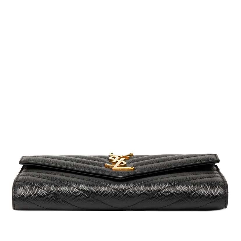 Saint Laurent Grain De Poudre Matelasse Chevron Monogram Flap Wallet Black Leather Good condition - Inside View