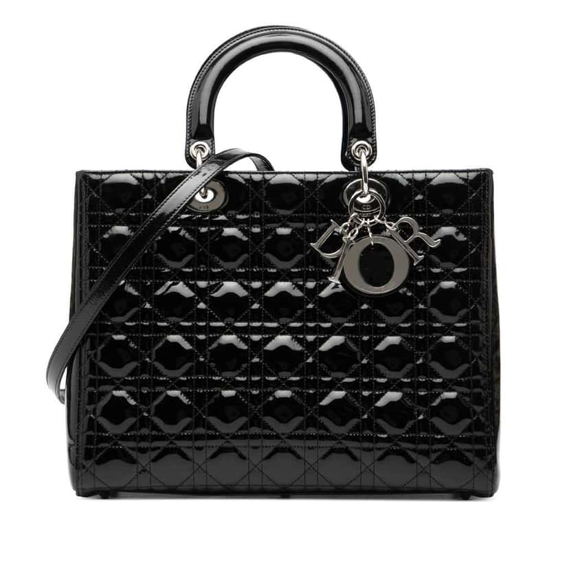 Dior Large Patent Cannage Lady Dior Black Leather Very good condition - Front View